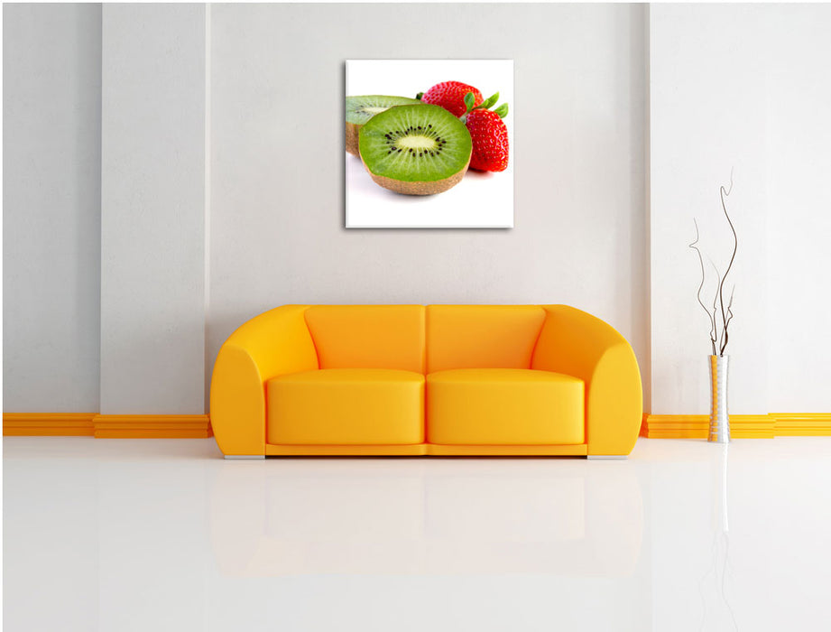 Kiwi und Erdbeeren Leinwandbild Quadratisch über Sofa