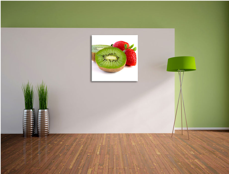 Kiwi und Erdbeeren Leinwand Quadratisch im Flur