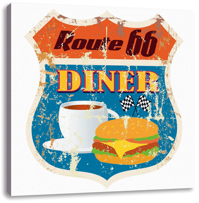 Altes Route 66 Schild Diner, Leinwandbild