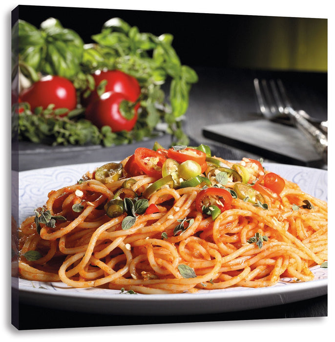 Leckere Spaghetti Italia Leinwandbild Quadratisch