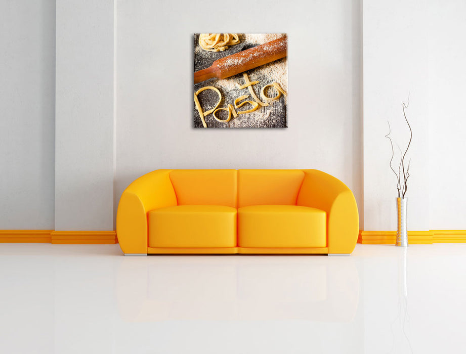Frische Nudeln Pasta Italia Leinwandbild Quadratisch über Sofa