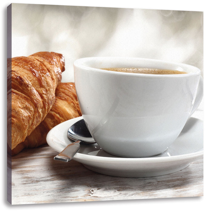 Frisches Croissant und Kaffee, Leinwandbild