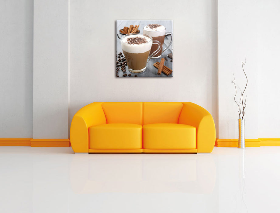 Schokolade und Kaffee Leinwandbild Quadratisch über Sofa