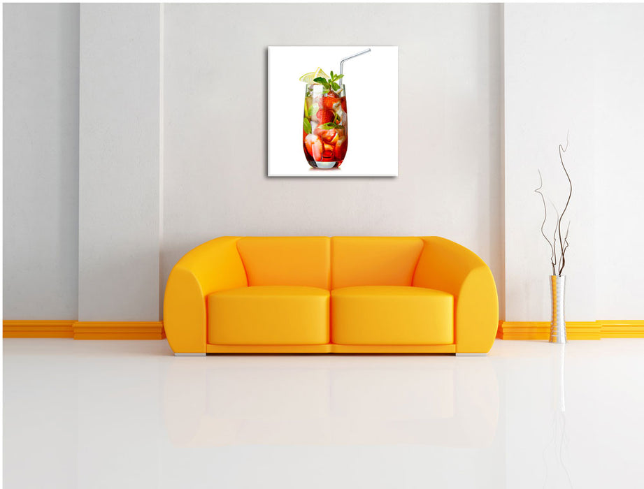 Erdbeercocktail Leinwandbild Quadratisch über Sofa