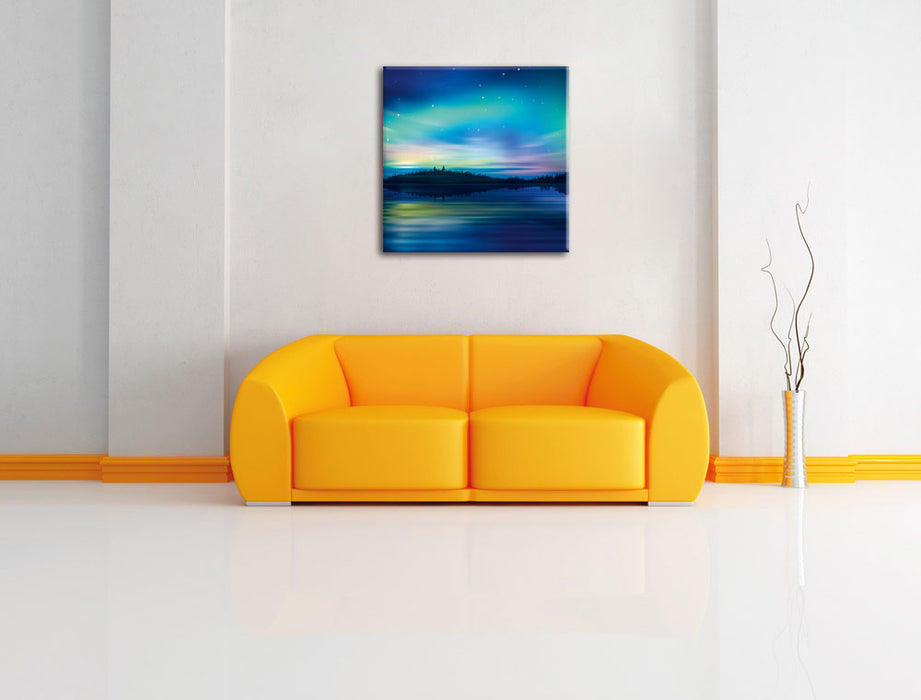 Finnische Polarlichter Leinwandbild Quadratisch über Sofa