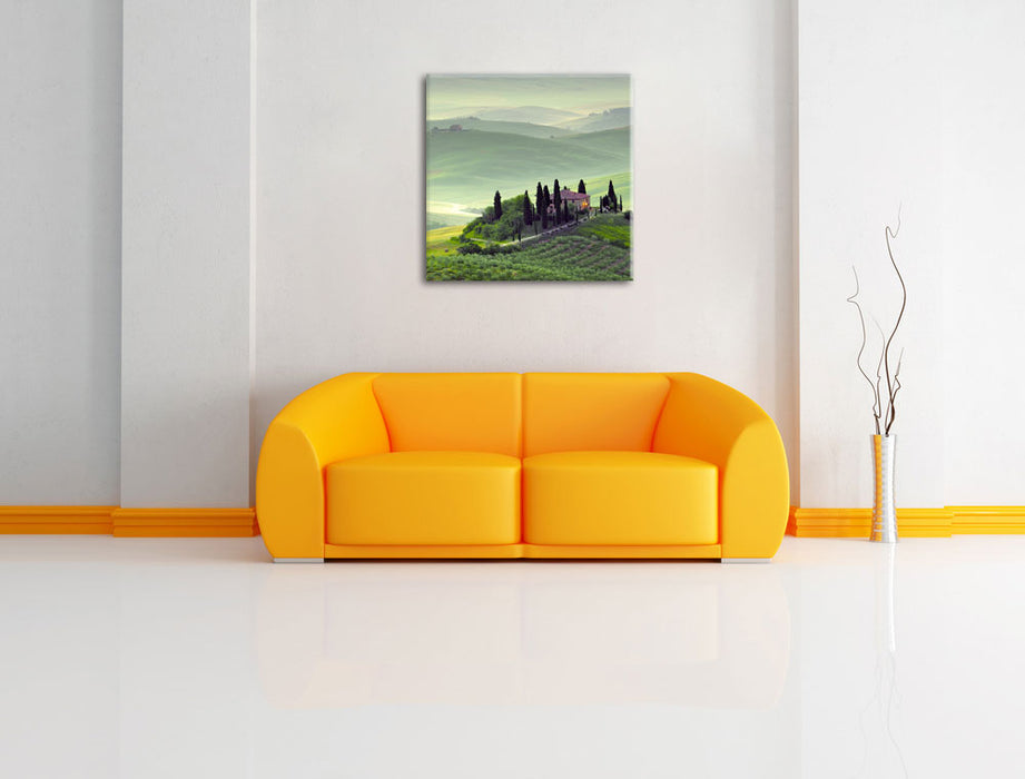Wunderschöne Toskana Landschaft Leinwandbild Quadratisch über Sofa
