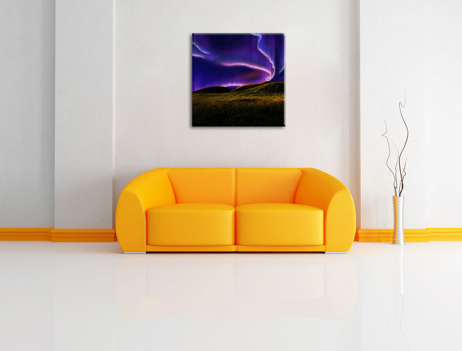 phantastisches Polarlicht Leinwandbild Quadratisch über Sofa