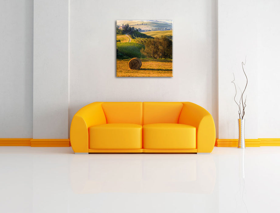 Italienische Toskana Landschaft Leinwandbild Quadratisch über Sofa