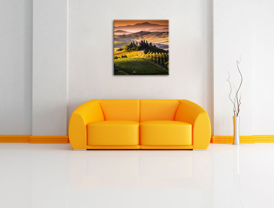 Wunderschöne Landschaft Toskana Leinwandbild Quadratisch über Sofa