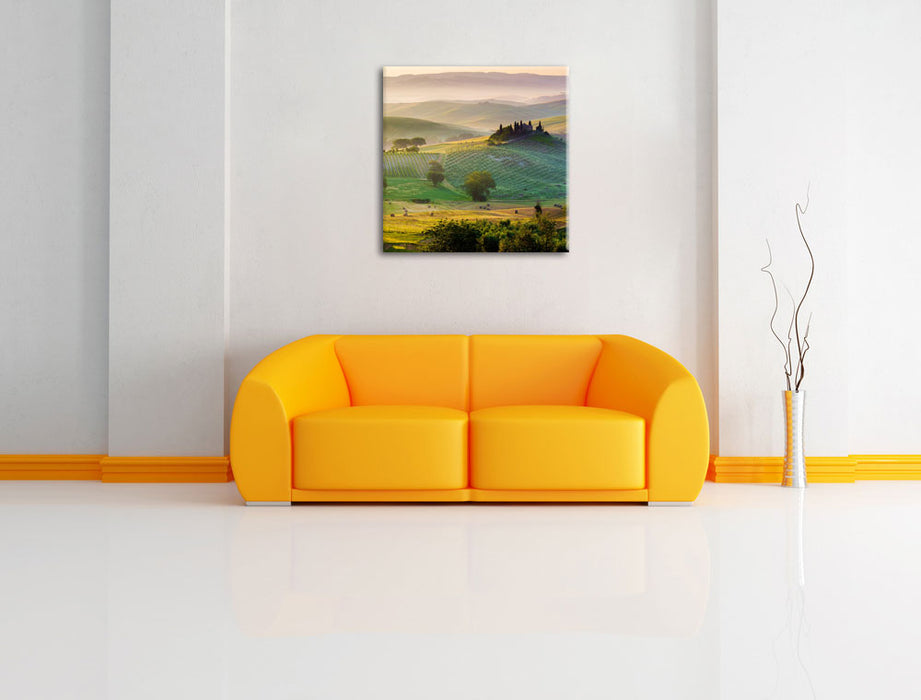 Toskana Landschaft Leinwandbild Quadratisch über Sofa