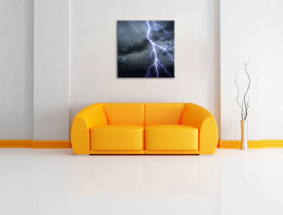 Blitz am Gewitterhimmel Leinwandbild Quadratisch über Sofa