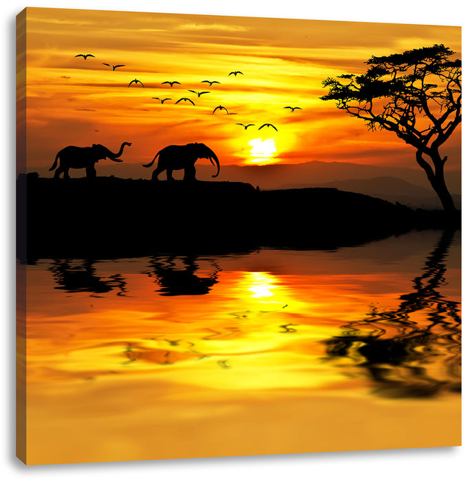 Elefanten in Afrikanischer Steppe Leinwandbild Quadratisch