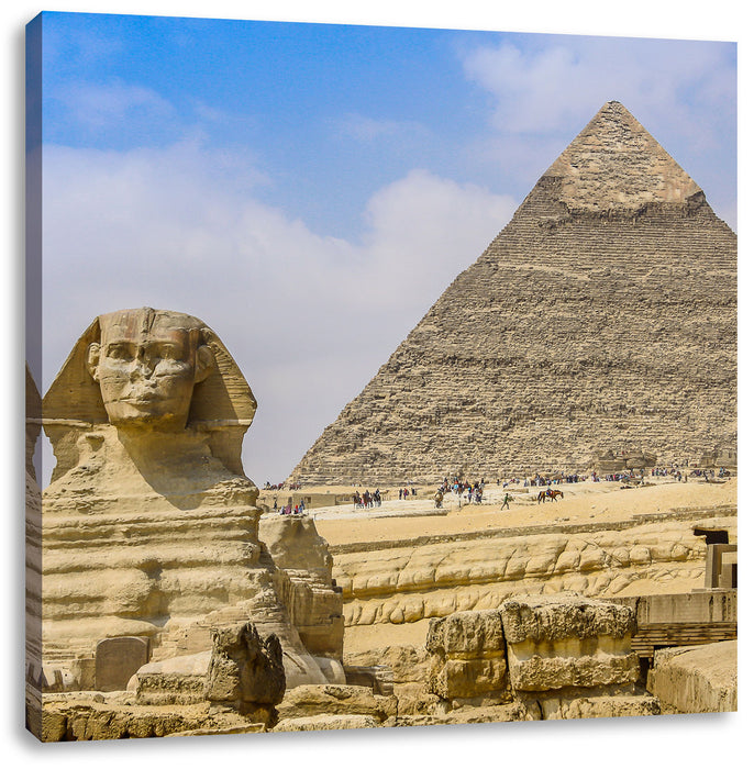 Sphinx von Gizeh mit Pyramide Leinwandbild Quadratisch