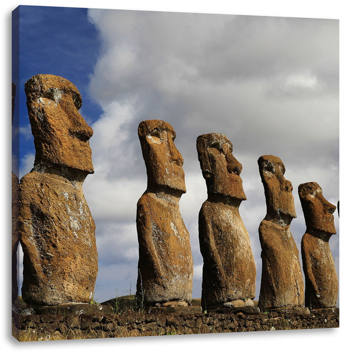 Moai Statuen auf den Osterinseln Leinwandbild Quadratisch