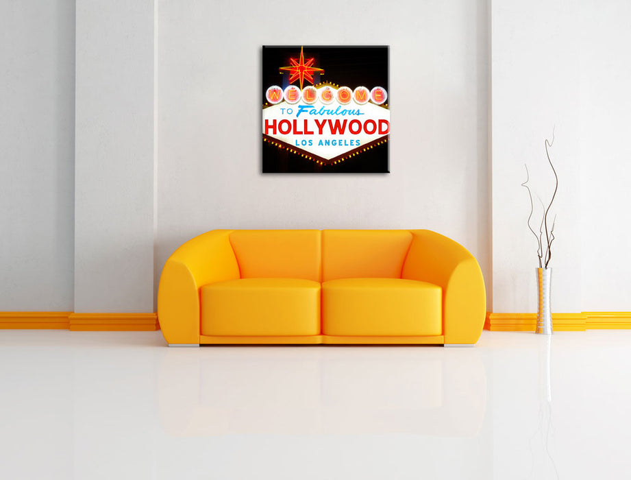 Hollywood Ortseingangsschild Leinwandbild Quadratisch über Sofa