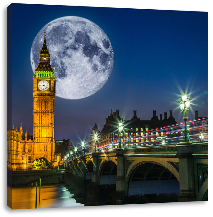 Big Ben vor Mond in London Leinwandbild Quadratisch