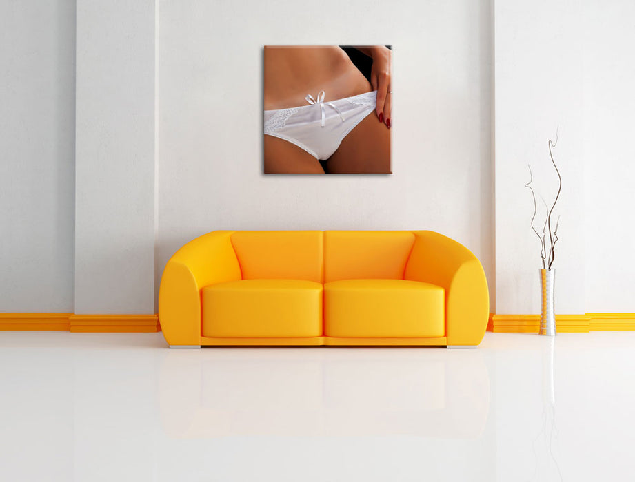 Sexy weiße Dessous Leinwandbild Quadratisch über Sofa