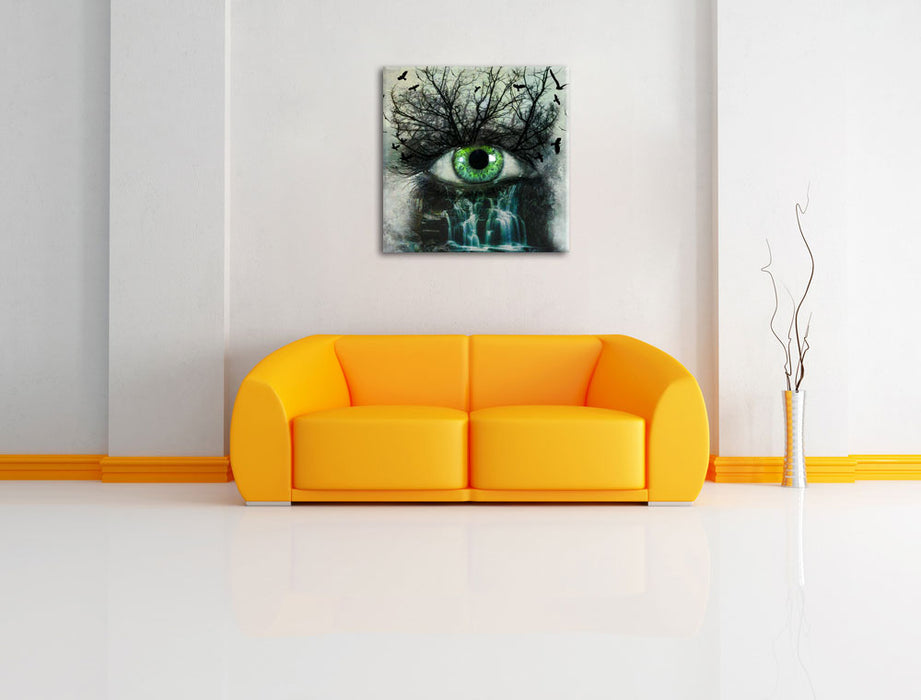 Auge verbunden mit Natur Leinwandbild Quadratisch über Sofa