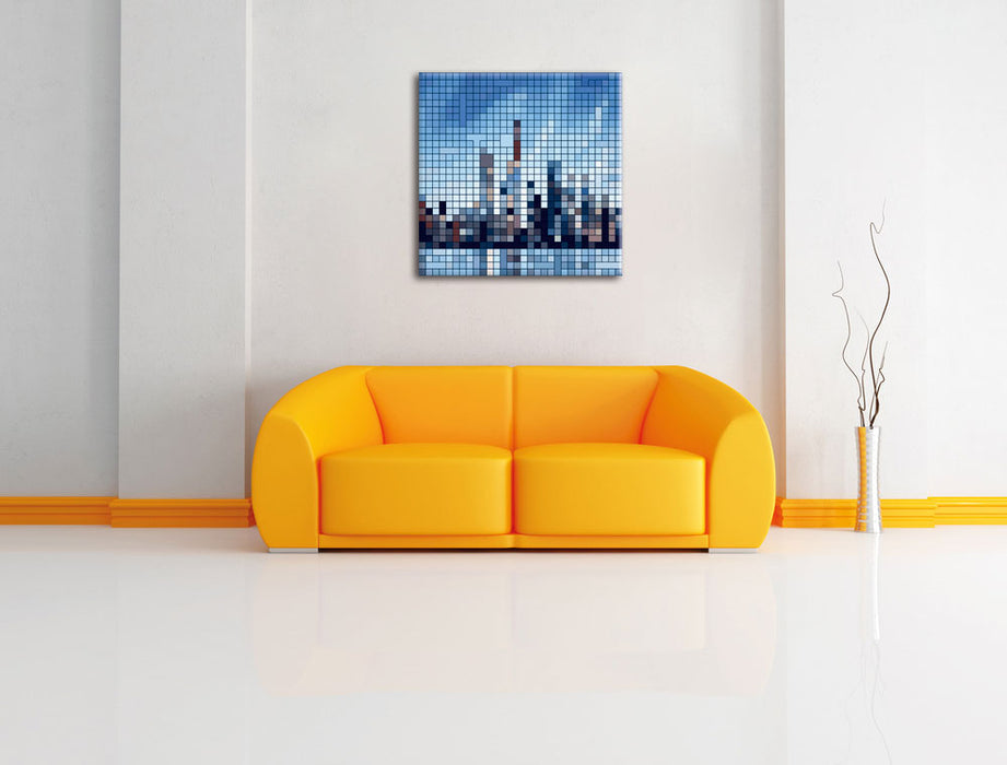 New York Pixel Skyline Leinwandbild Quadratisch über Sofa