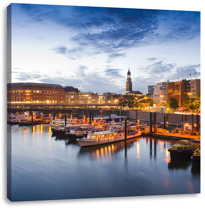Hamburger Hafen am Abend Leinwandbild Quadratisch