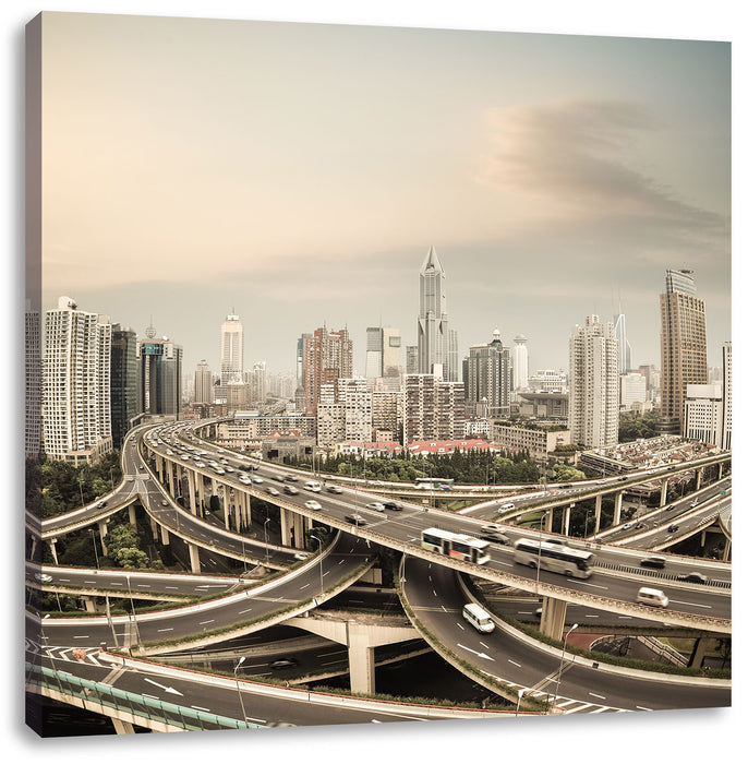 Beeindruckende Shanghai Autobahn Leinwandbild Quadratisch