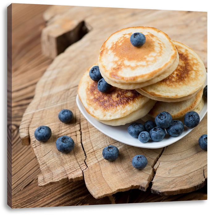 Pancakes mit Blaubeeren Leinwandbild Quadratisch