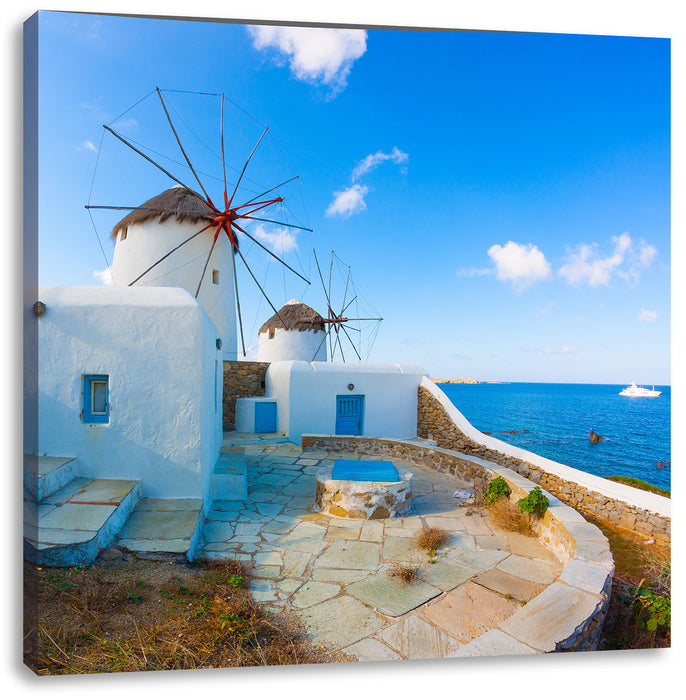 Windmühlen im Mittelmeer Leinwandbild Quadratisch