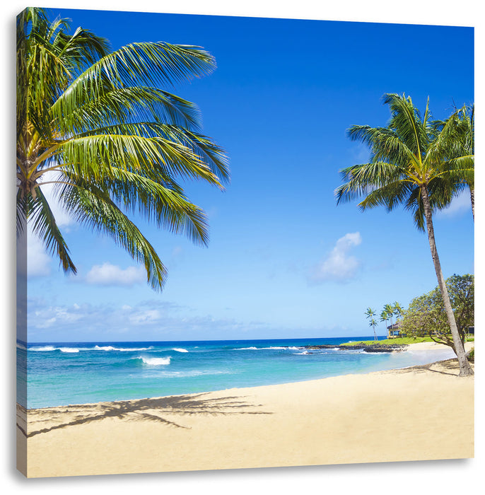 Wunderschöner Strand mit Palmen Leinwandbild Quadratisch