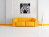 Zebra Porträ Leinwandbild Quadratisch über Sofa