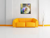 Marienkäfer auf Pusteblume Leinwandbild Quadratisch über Sofa
