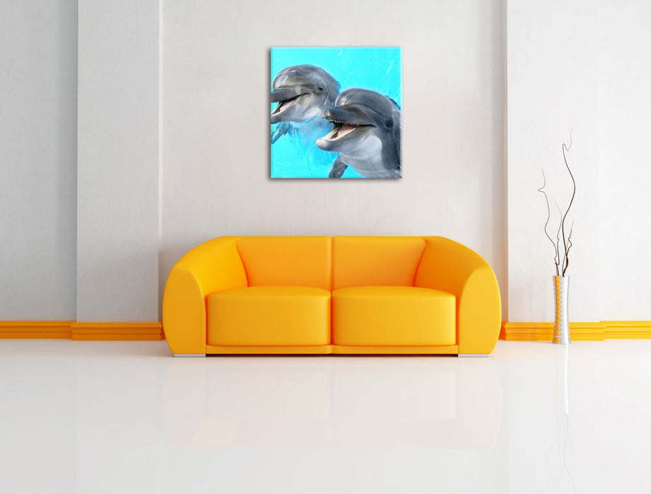 Delfinpaar Leinwandbild Quadratisch über Sofa