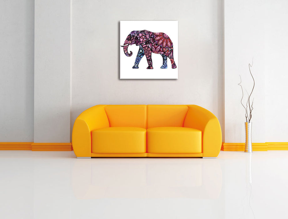 Elefant mit Ornamenten Leinwandbild Quadratisch über Sofa