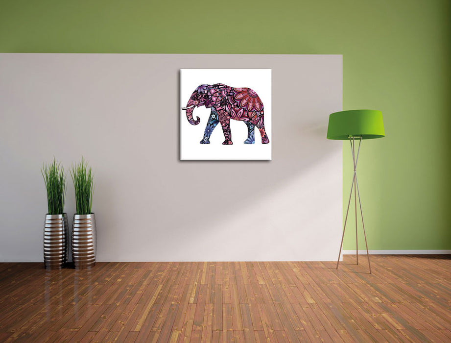 Elefant mit Ornamenten Leinwand Quadratisch im Flur