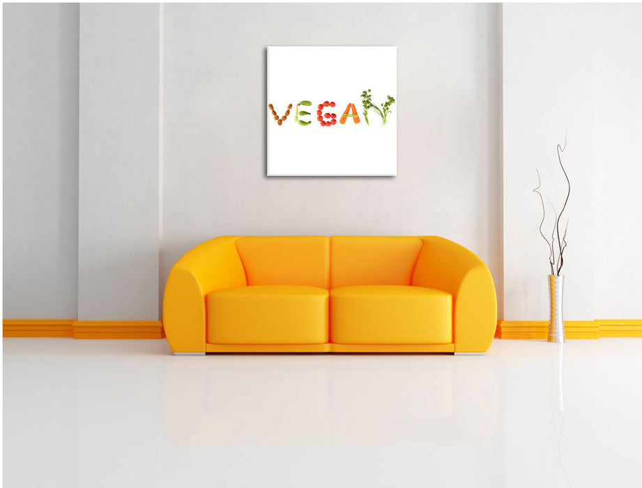 Vegan Gemüse Leinwandbild Quadratisch über Sofa
