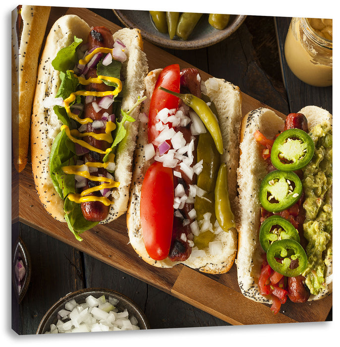 Amerikanische Hotdogs Leinwandbild Quadratisch