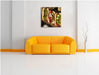 Amerikanische Hotdogs Leinwandbild Quadratisch über Sofa