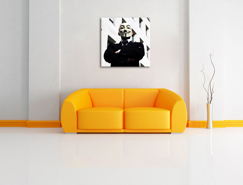 Anonymus Maske Leinwandbild Quadratisch über Sofa