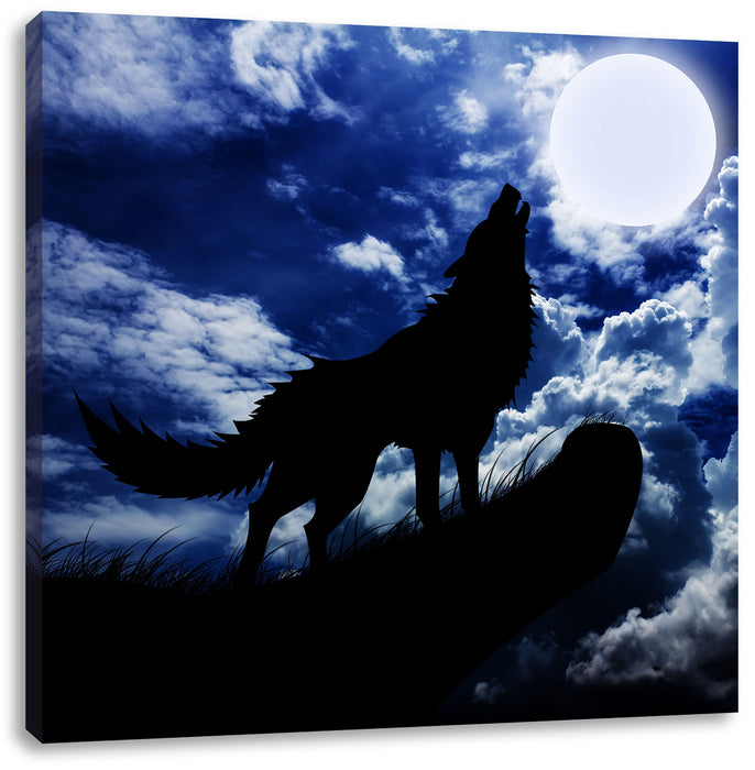 Wolf im Mondschein Leinwandbild Quadratisch