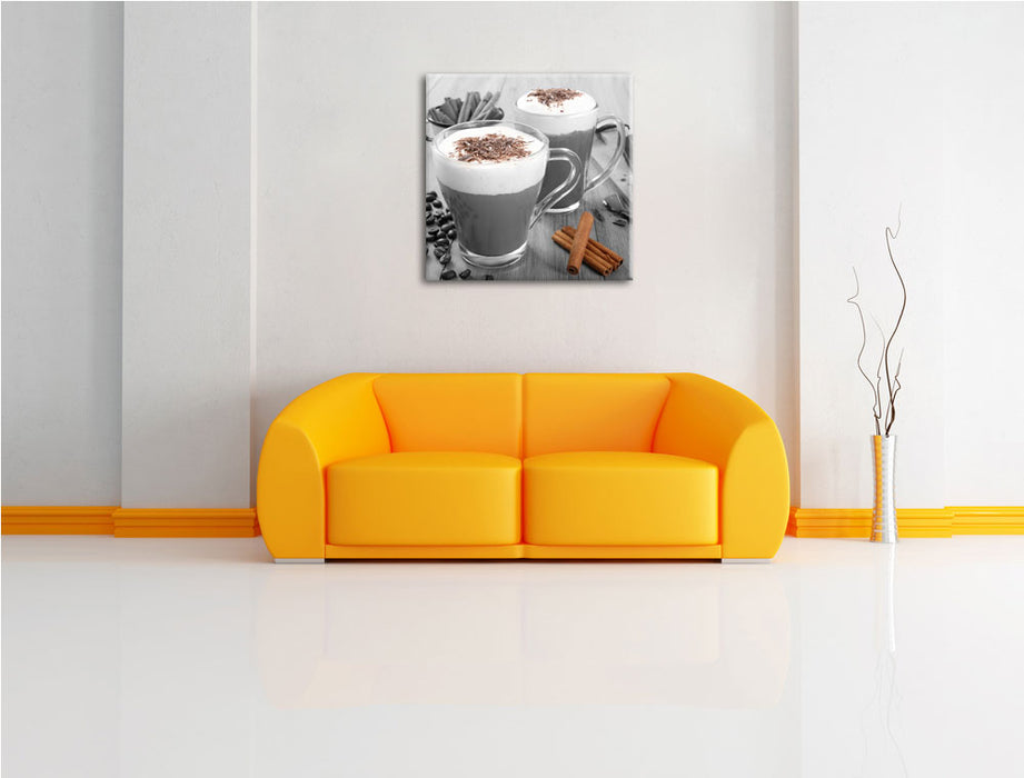 heiße Schokolade und Kaffee Leinwandbild Quadratisch über Sofa