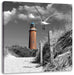 Leuchtturm mit Möwe an Strandweg Leinwandbild Quadratisch