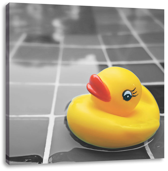 Quietsche Ente im Wasser Leinwandbild Quadratisch