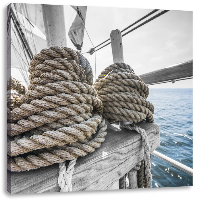 Tau Seile auf einem Schiff Leinwandbild Quadratisch