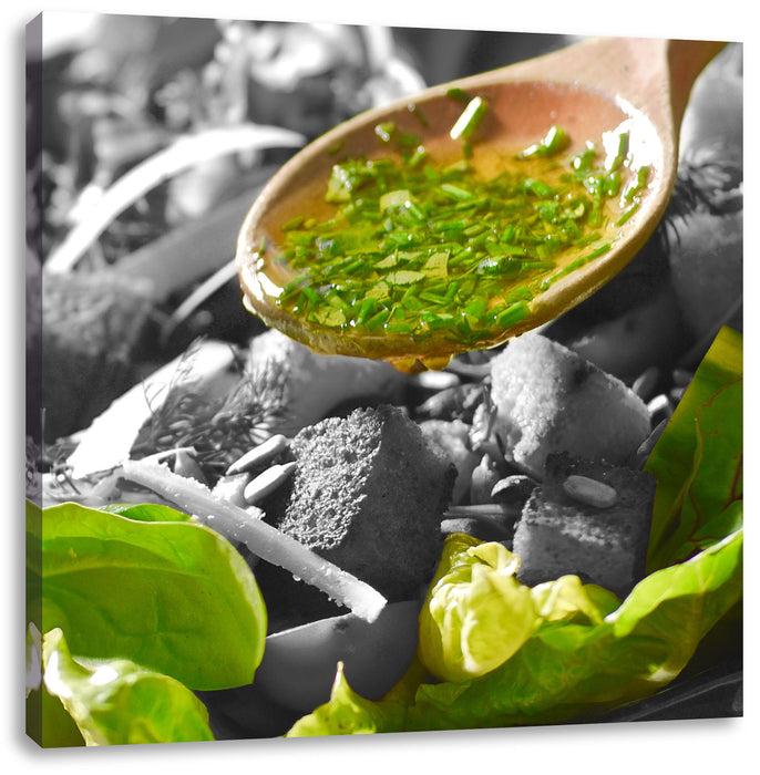 Knackiger Salat und Kräuter Leinwandbild Quadratisch