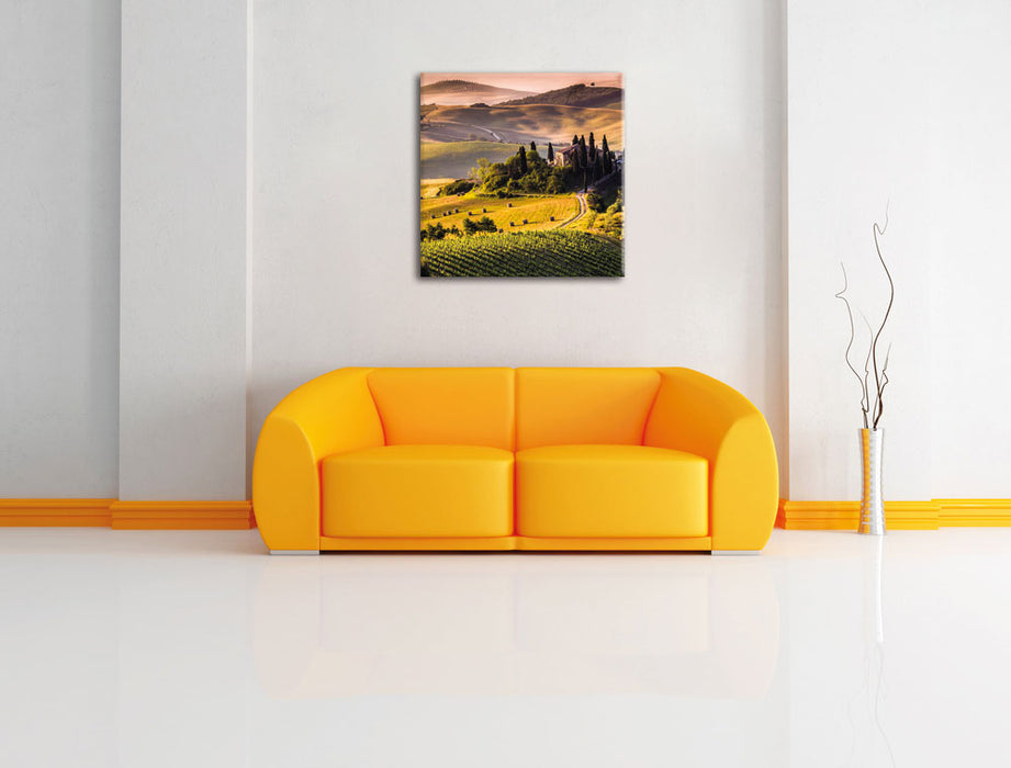 Wunderschöne Toskana Landschaft Leinwandbild Quadratisch über Sofa