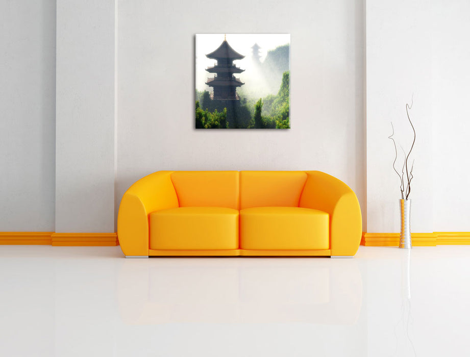 chinesische Häuser Leinwandbild Quadratisch über Sofa