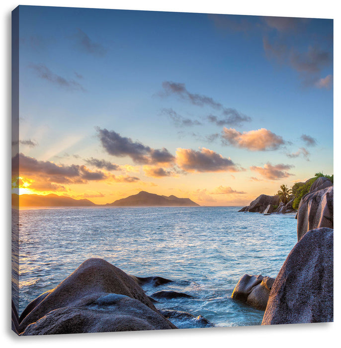Sonnenuntergang Seychellen Leinwandbild Quadratisch
