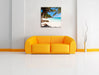 Palmenstrand Seychellen Leinwandbild Quadratisch über Sofa