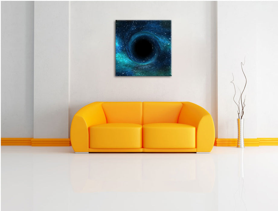 Schwarzes Loch im Weltall Leinwandbild Quadratisch über Sofa