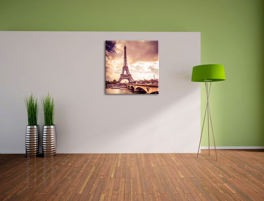 Eiffelturm in Paris  Leinwand Quadratisch im Flur