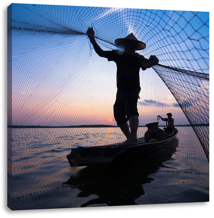 Fischer wirft sein Netz Leinwandbild Quadratisch